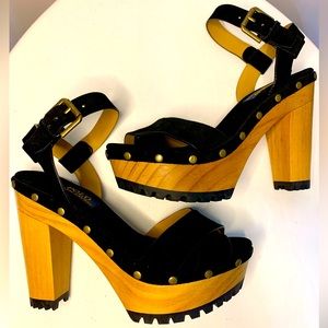 Polo Ralph Lauren Black Suede High Heel Sandals Size 39 Excellent Condition!!!